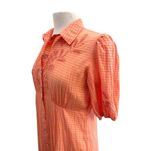 Johnny Was Orla Cotton Shirt Dress PeachPink Vintage Look XS Feminine Embroidery - Picture 9 of 13